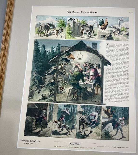 グリム童話『ブレーメンの音楽隊』の一枚絵です